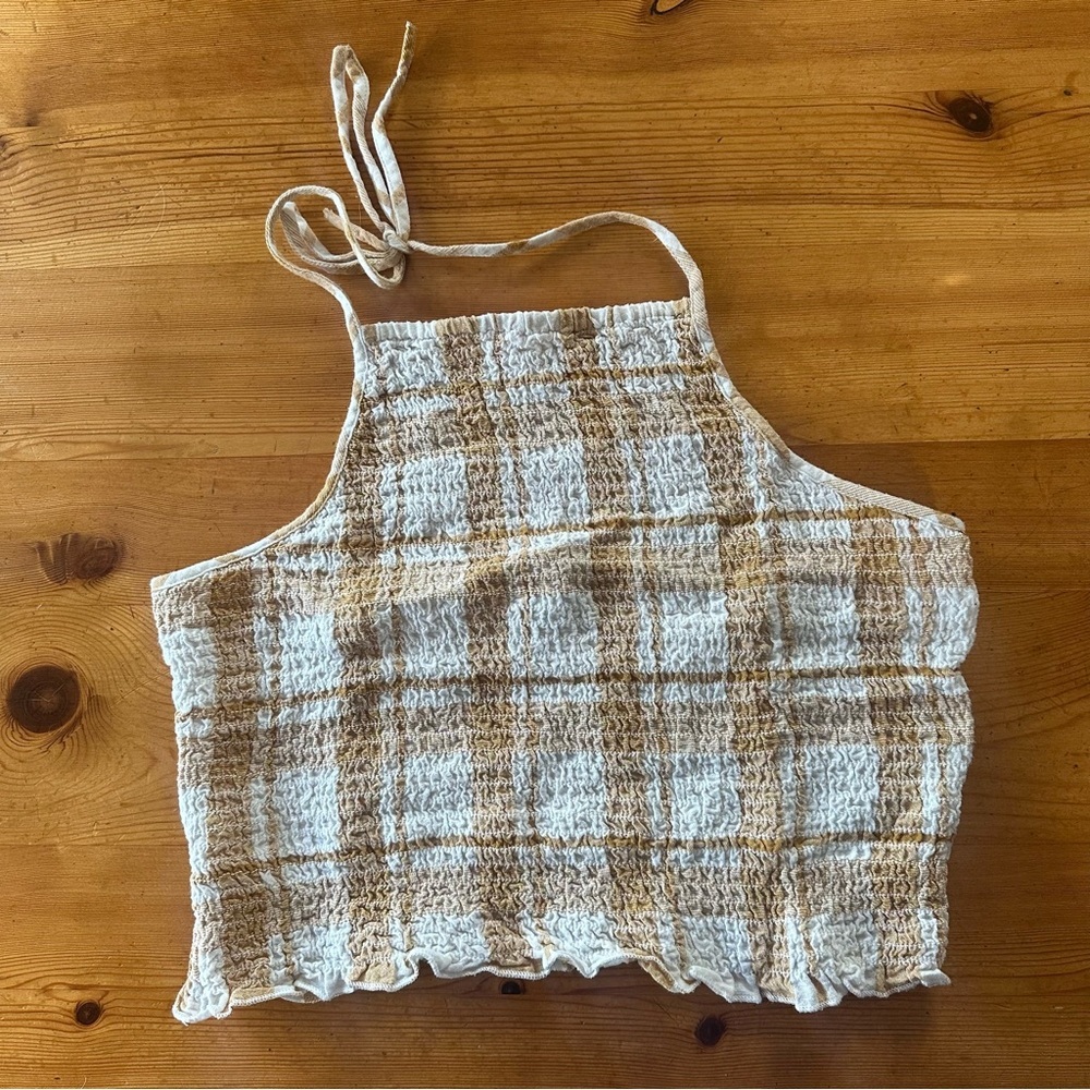American Eagle gingham smocked halter top